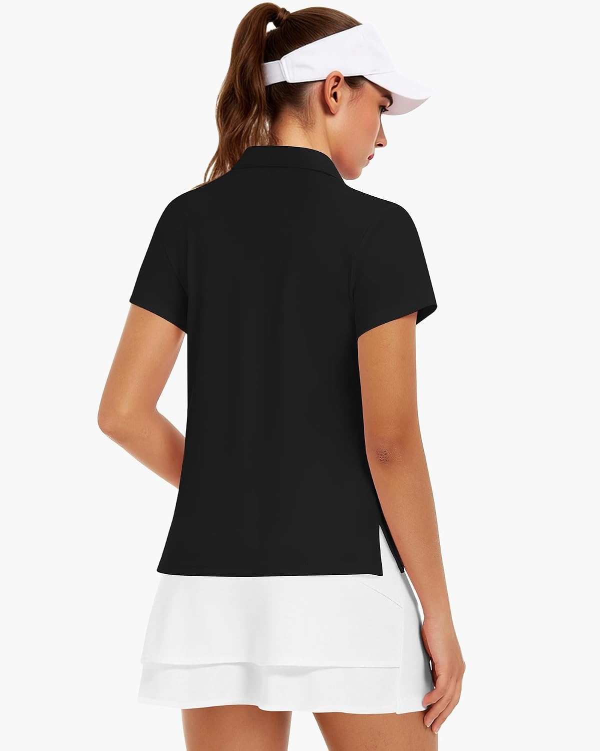 Stelle Women’s V Neck Golf Polo Shirts UPF 50+ Short Sleeve Tennis Shirt Collared Workout Tops Quick Dry(Black)