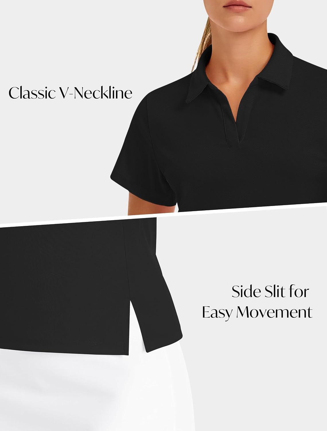 Stelle Women’s V Neck Golf Polo Shirts UPF 50+ Short Sleeve Tennis Shirt Collared Workout Tops Quick Dry(Black)