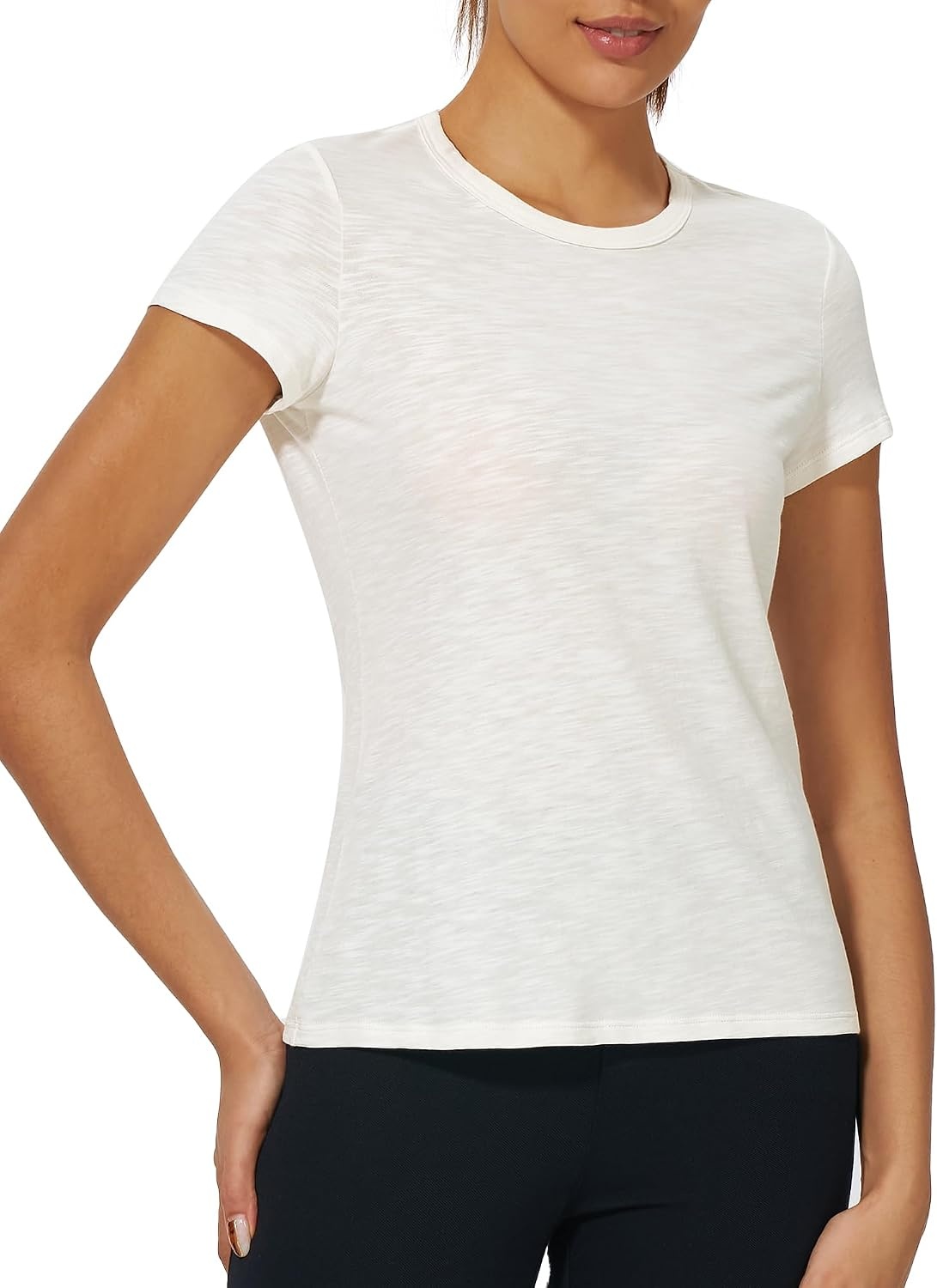 Stelle Womens Modal Soft Crewneck Short Sleeve T Shirts Basic Tees(Creme)