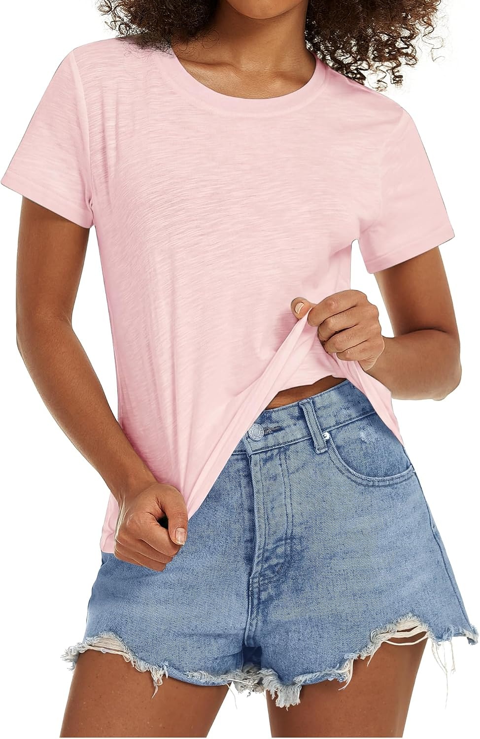 Stelle Womens Cotton T Shirts Comfort Soft Casual Everyday Modal Tops(Light Pink)