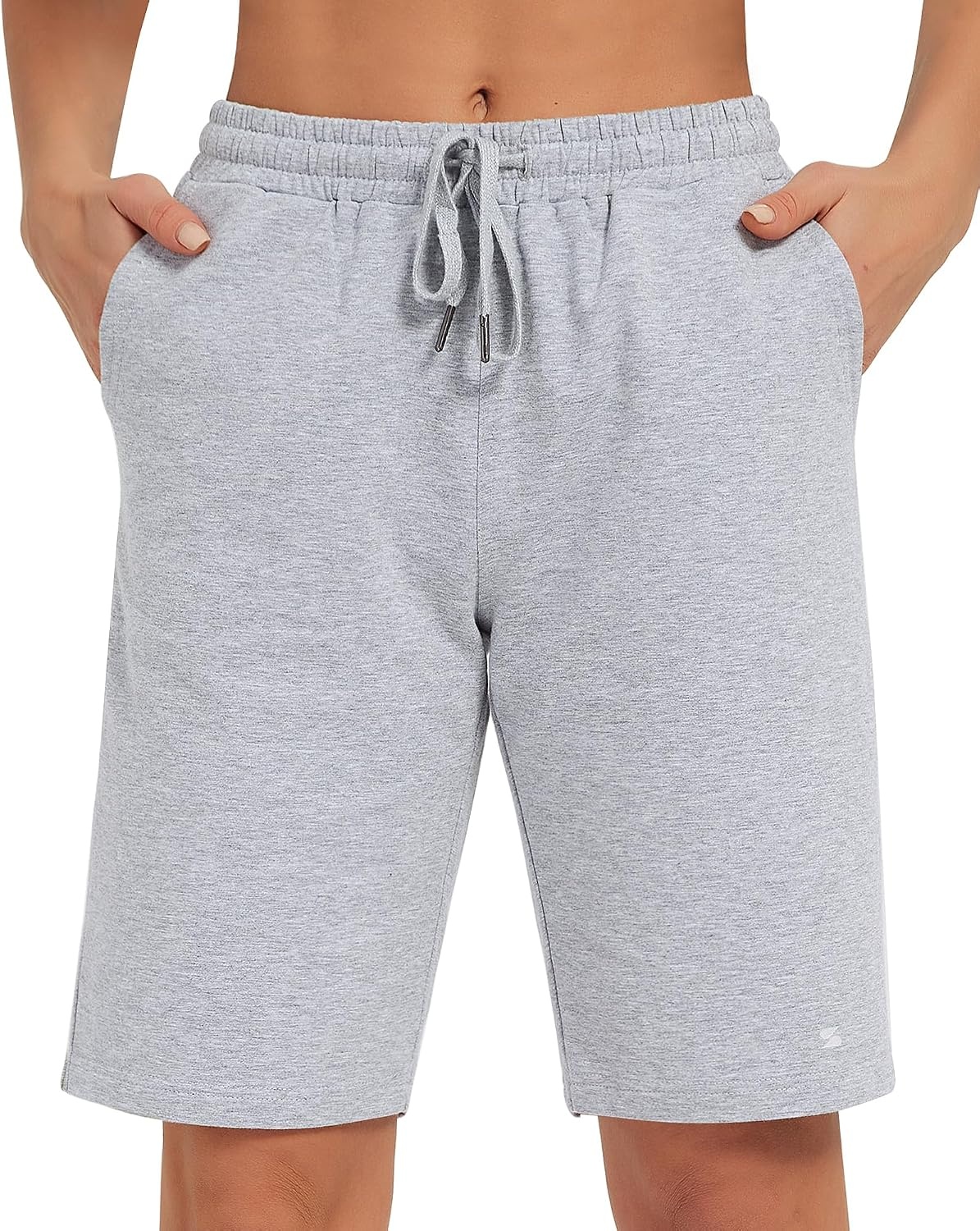 Stelle Women’s 7″/10″ Cotton Bermuda Shorts Knee Length Comfy Lounge Athletic Sweat Shorts with Deep Pockets(10″ (Light)grey)