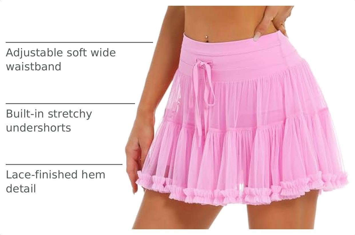 Stelle Womens Tiered Ruffle Tennis Athletic Skirts with Built in Shorts(Cotton Candy)