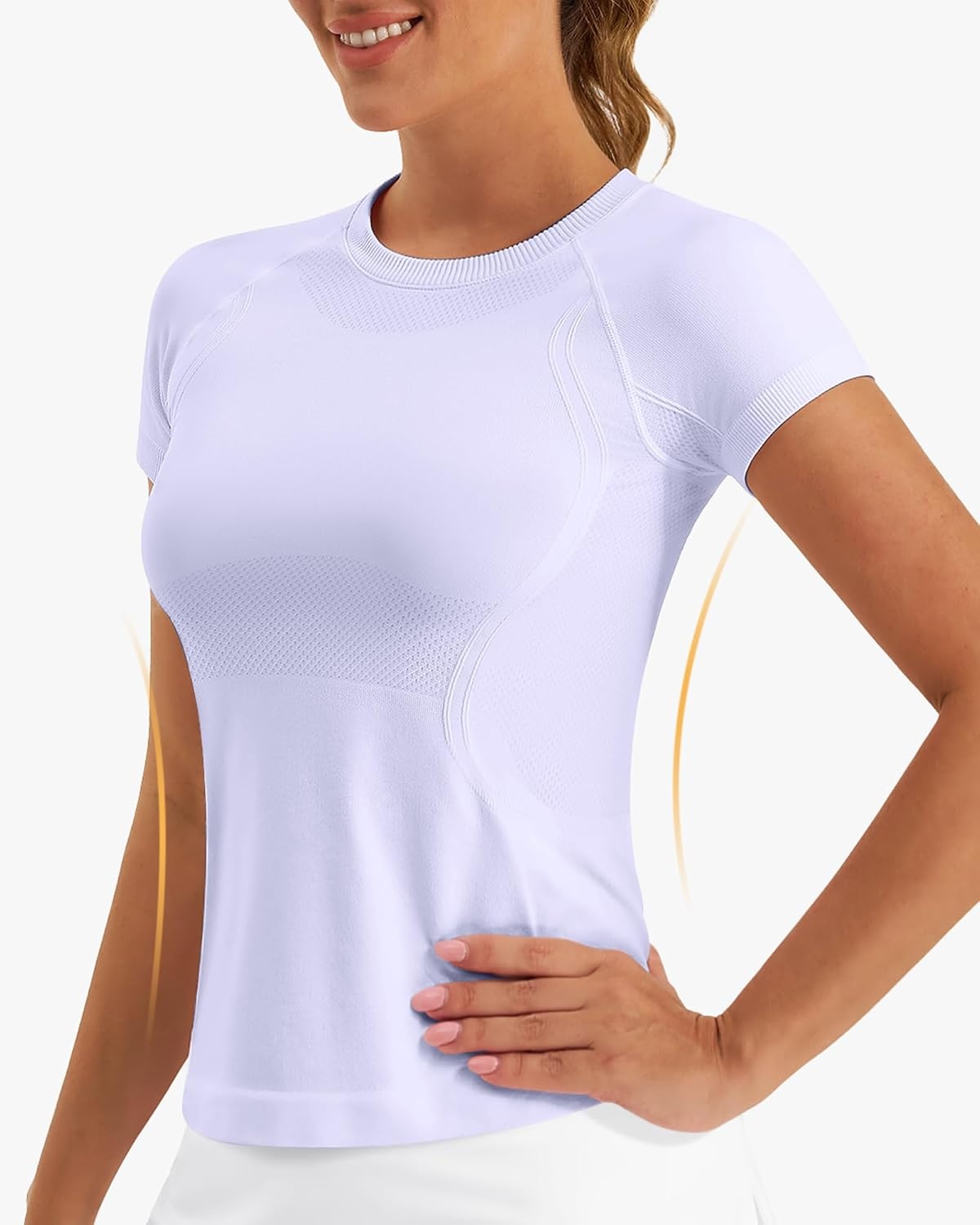Stelle Women Workout Tops Short Sleeve Seamless Athletic Shirts Yoga Gym Sports Breathable Tees(Short Sleeve-light Purple)