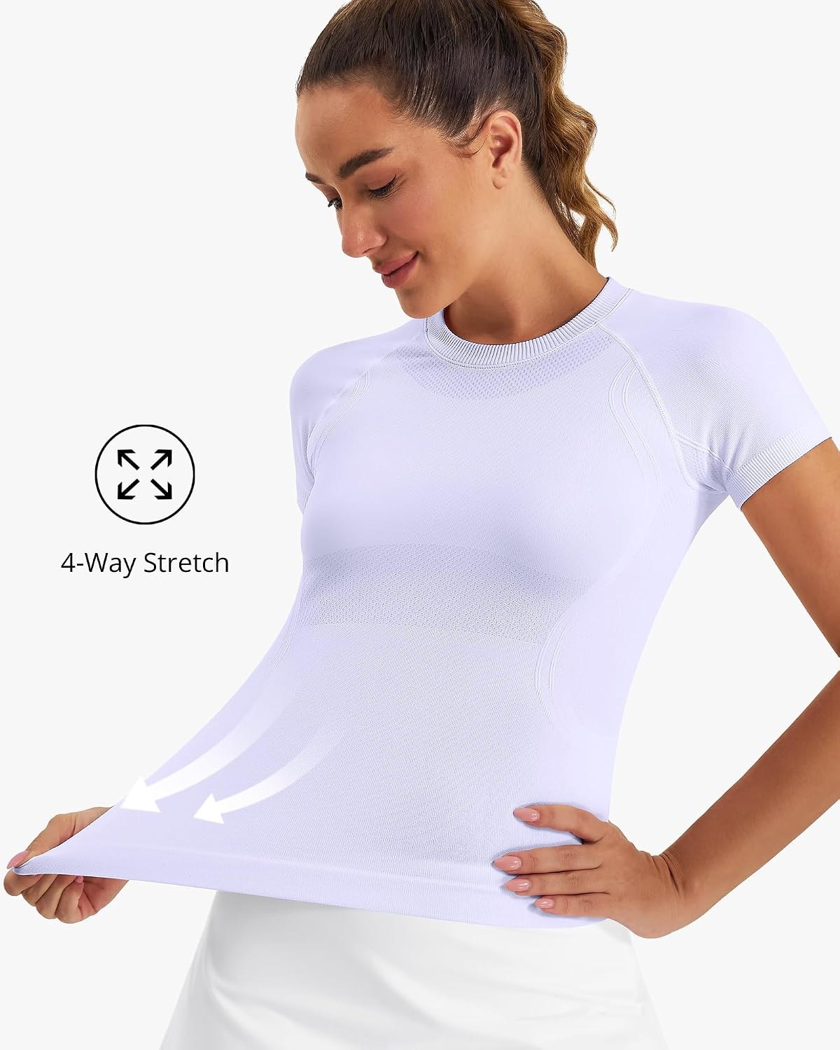 Stelle Women Workout Tops Short Sleeve Seamless Athletic Shirts Yoga Gym Sports Breathable Tees(Short Sleeve-light Purple)