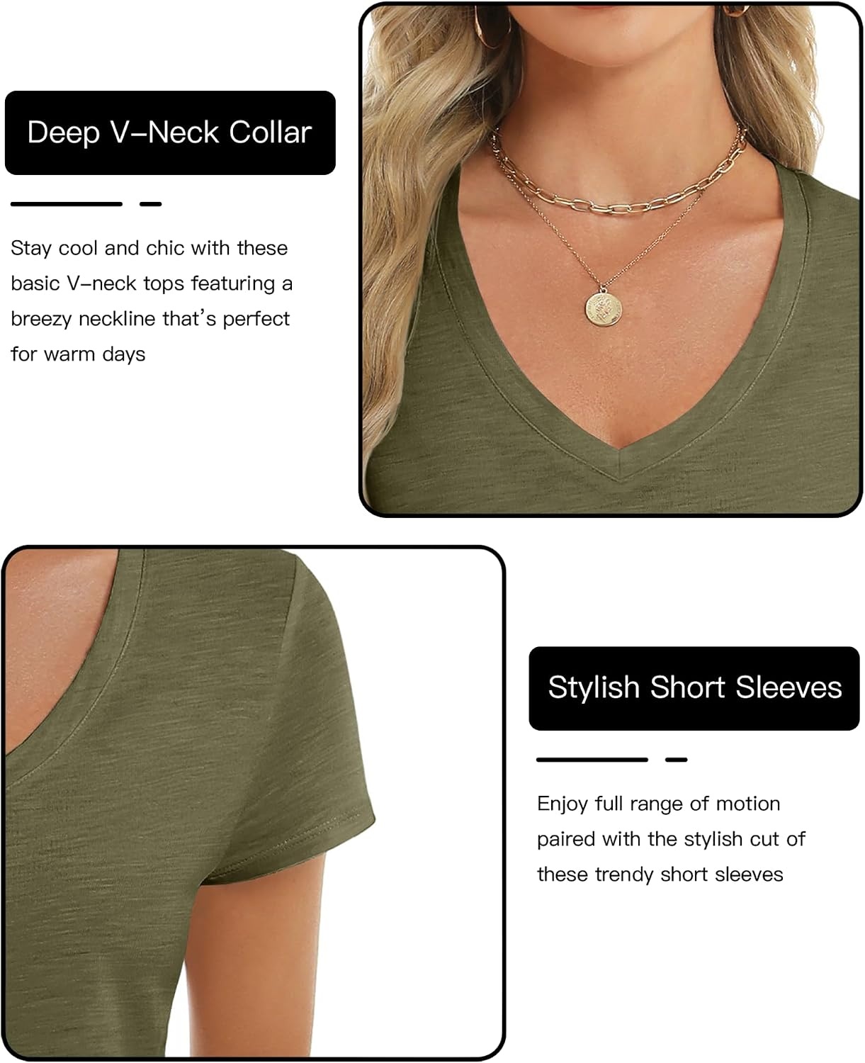 Stelle Womens Modal Soft T Shirts Short Sleeve V Neck Basic Tee Casual Loose Fit Tops Lightweight Soft Summer Outfits Clothes(Olive Green)