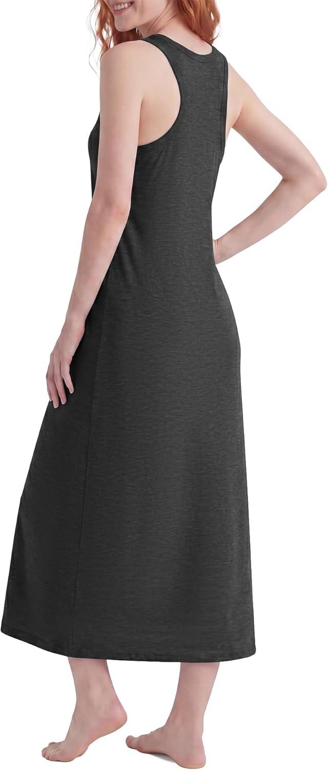Stelle Women Nightgowns Long Sleeveless Sleepwear Racerback Pajama Dress Nightshirt(Charcoal)