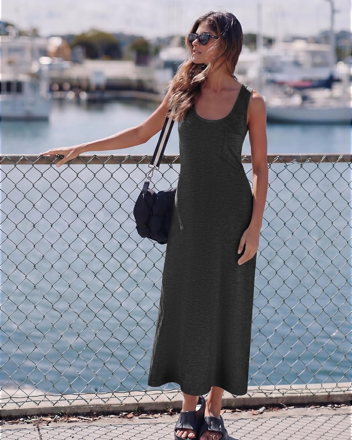 Stelle Women Nightgowns Long Sleeveless Sleepwear Racerback Pajama Dress Nightshirt(Charcoal)