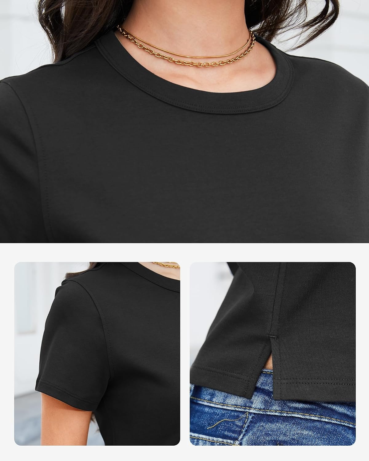 Stelle Women’s Cotton T-Shirts Crewneck Short Sleeve Basic Tees Summer Casual Solid Crop Tops(Black)