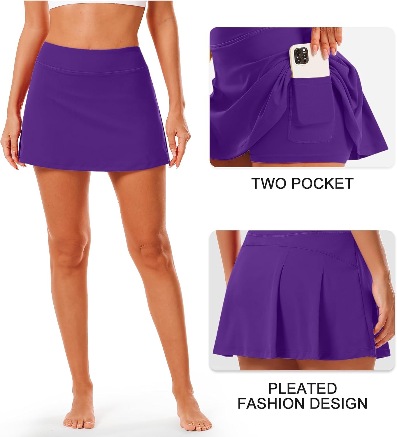Stelle Women Tennis Skirt Golf Skorts Athletic High Waisted with Pockets Inner Shorts Sport Workout Pleated Pickleball(Purple)