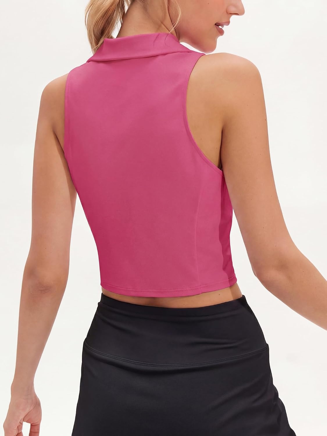Stelle Women’s Sleeveless Golf Polo Shirt UPF50+ Quick Dry Cropped Tank Top | Moisture wicking, Wrinkle resistant, Golf, Tennis, Pickleball, Lightweight(Dreamhouse Pink)