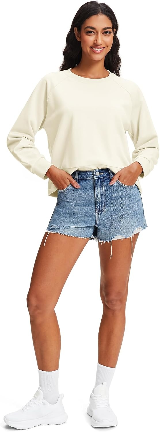 Stelle Women’s Raglan Crewneck Sweatshirt Relaxed Fit Casual Everyday | Soft fleece lining, Raglan sleeves, Ribbed cuffs, Layering essential, Lounge, Travel, Streetwear(A-off White)