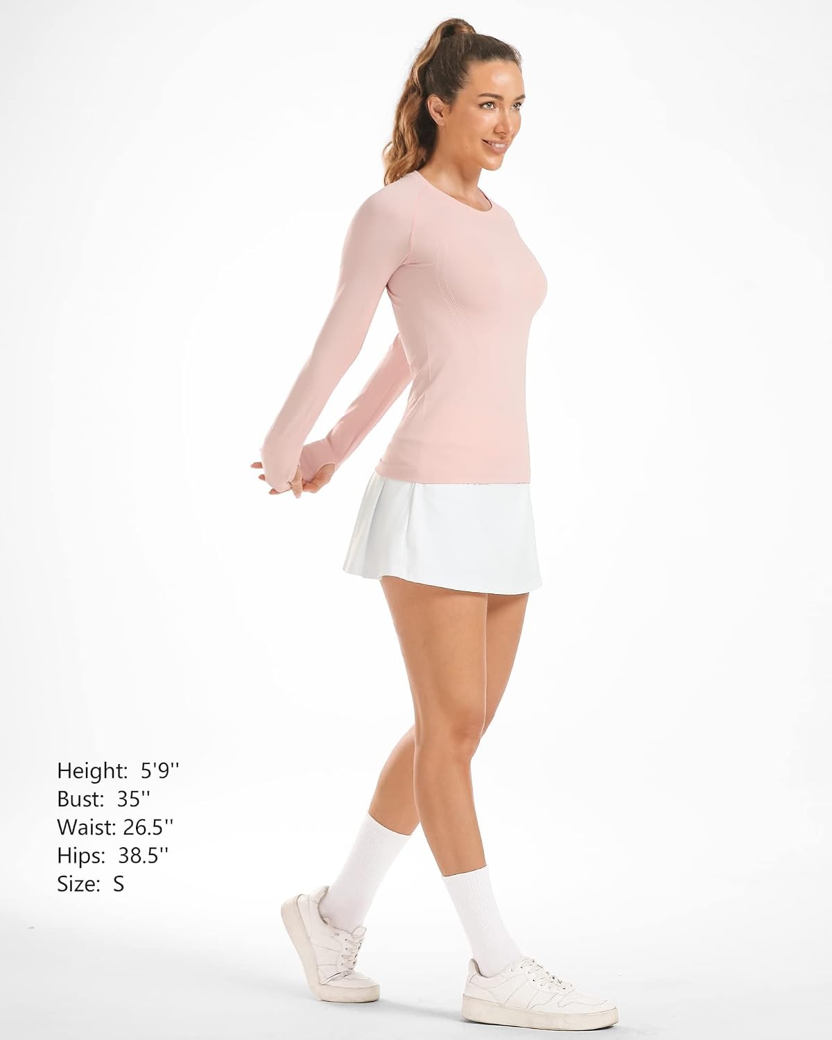 Stelle Women Workout Tops Long Sleeve Seamless Compression Athletic Shirts Yoga Gym Sports Breathable Tees(Ballet Pink)