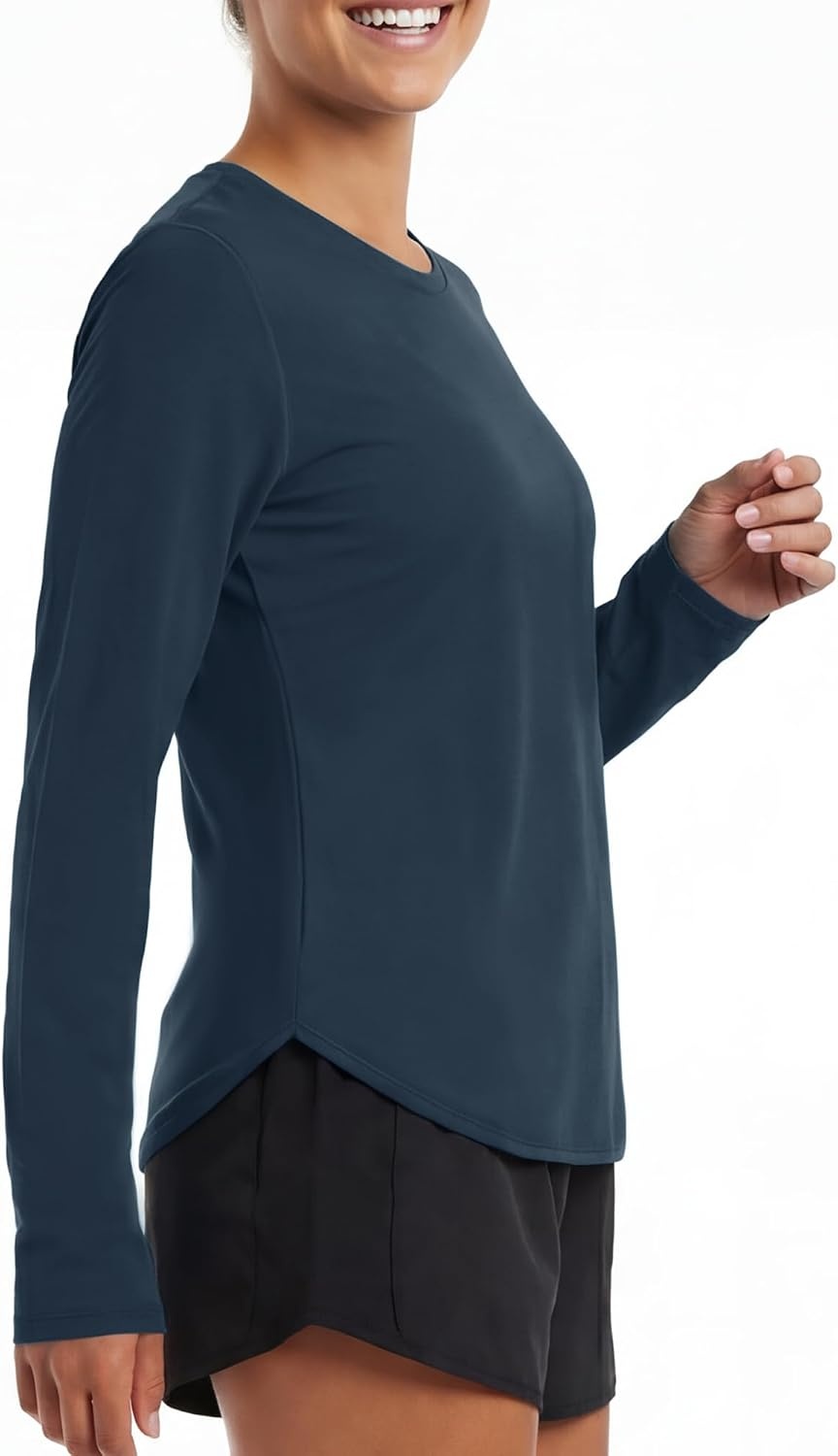 Stelle Women Long Sleeve Workout Tops UPF 50+ UV Protection Running Athletic Shirt Lightweight Quick Dry(Dark Blue)