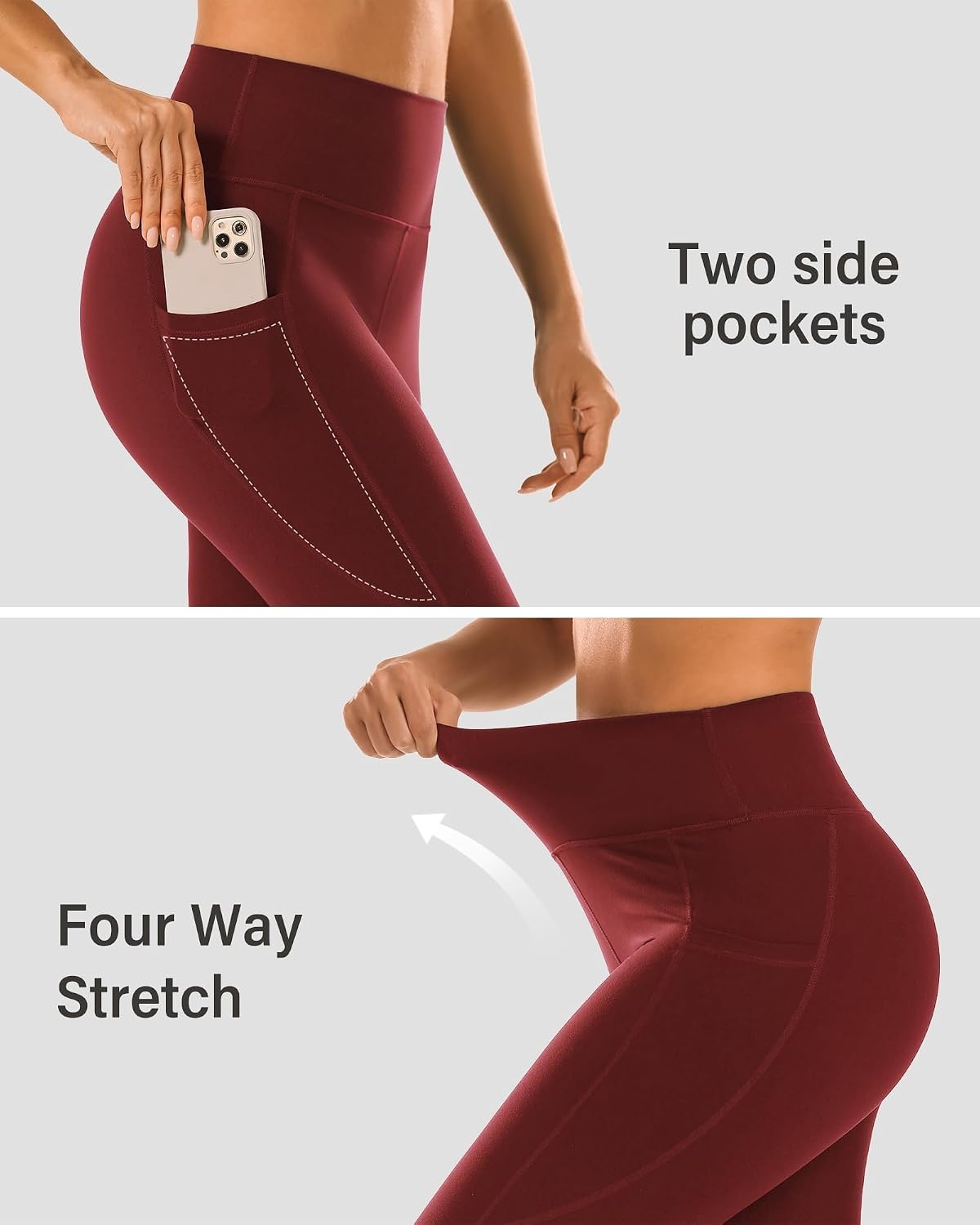 Stelle High Waisted Yoga Leggings with Pockets, Buttery Soft Workout Yoga Pants for Women Tummy Control Running Gym(Brushed Buttery Soft-burgundy)
