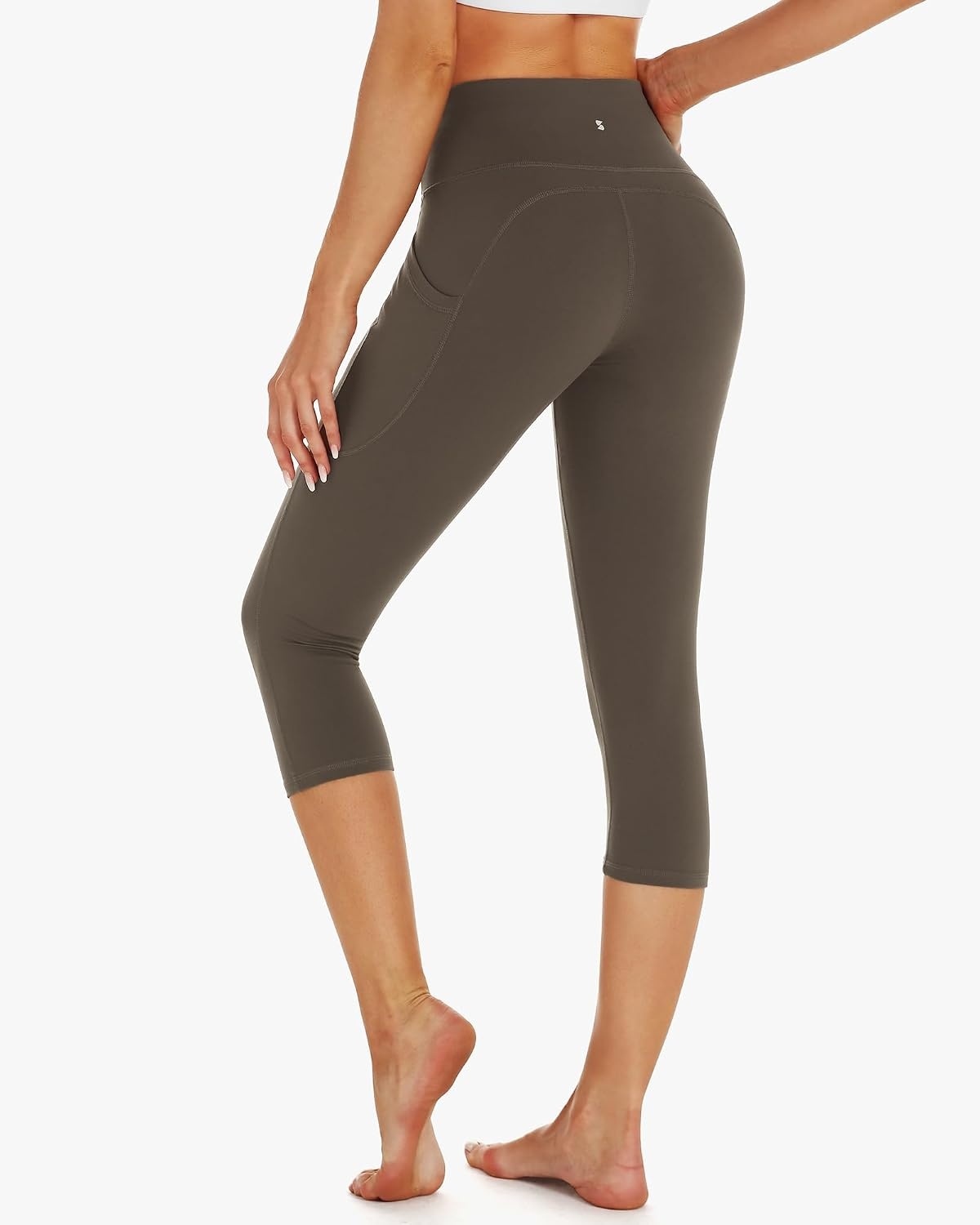 Stelle Capri Leggings for Women Yoga Pants with Pockets High Waisted Legging for Gym Workout(Tea Brown)