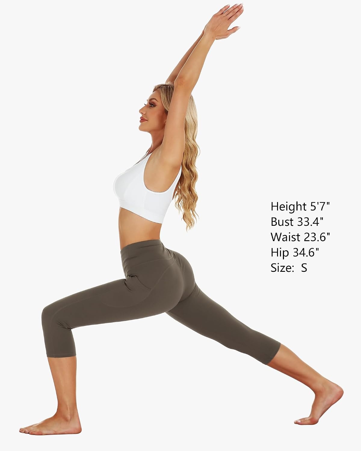 Stelle Capri Leggings for Women Yoga Pants with Pockets High Waisted Legging for Gym Workout(Tea Brown)