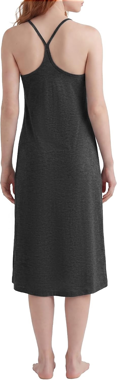 Stelle Nightgowns for Women Racerback Sleeveless Pajama Dress Spaghetti Strap Sleepwear Nightshirt(Charcoal)