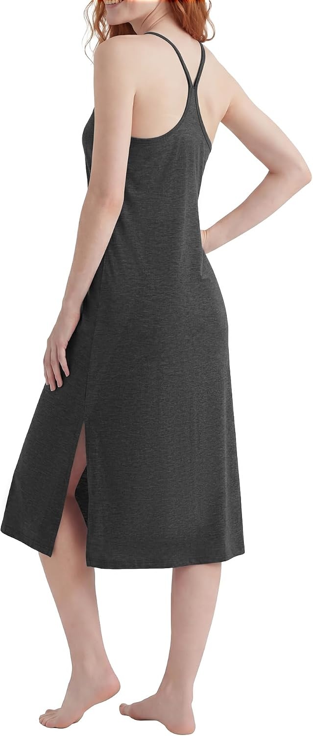 Stelle Nightgowns for Women Racerback Sleeveless Pajama Dress Spaghetti Strap Sleepwear Nightshirt(Charcoal)