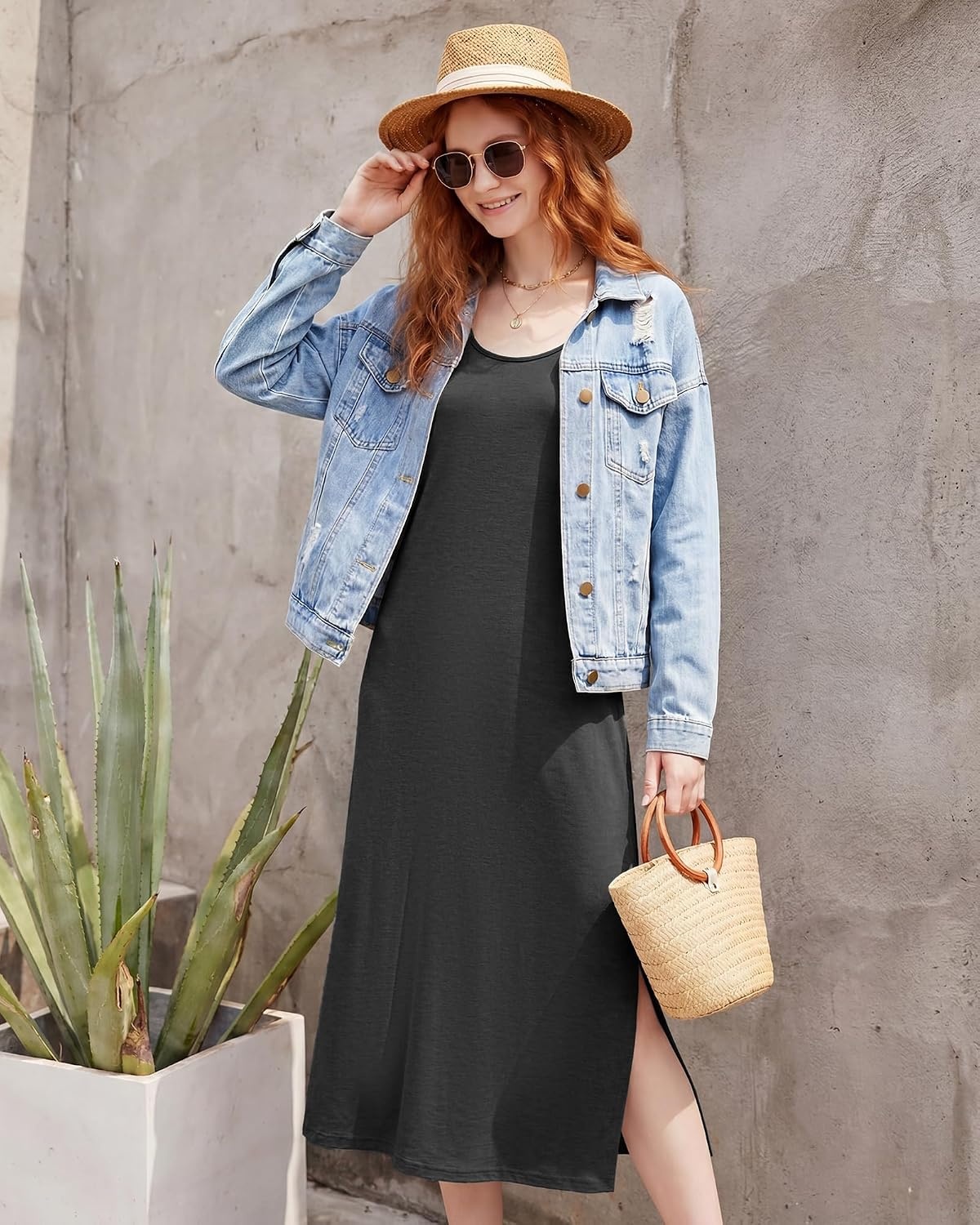 Stelle Nightgowns for Women Racerback Sleeveless Pajama Dress Spaghetti Strap Sleepwear Nightshirt(Charcoal)