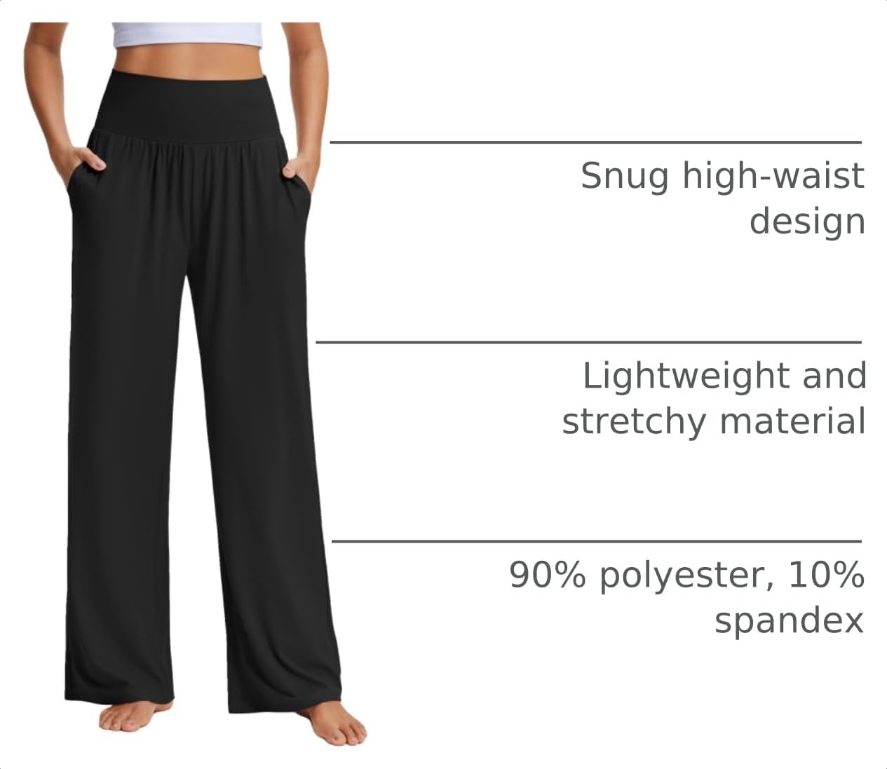 Stelle Women’s Wide Leg Lounge Pants Soft Stretch Casual Travel Wear | Elastic waistband, Relaxed fit, Breathable fabric, Yoga, Lounge, Vacation, Everyday comfort(A-black)