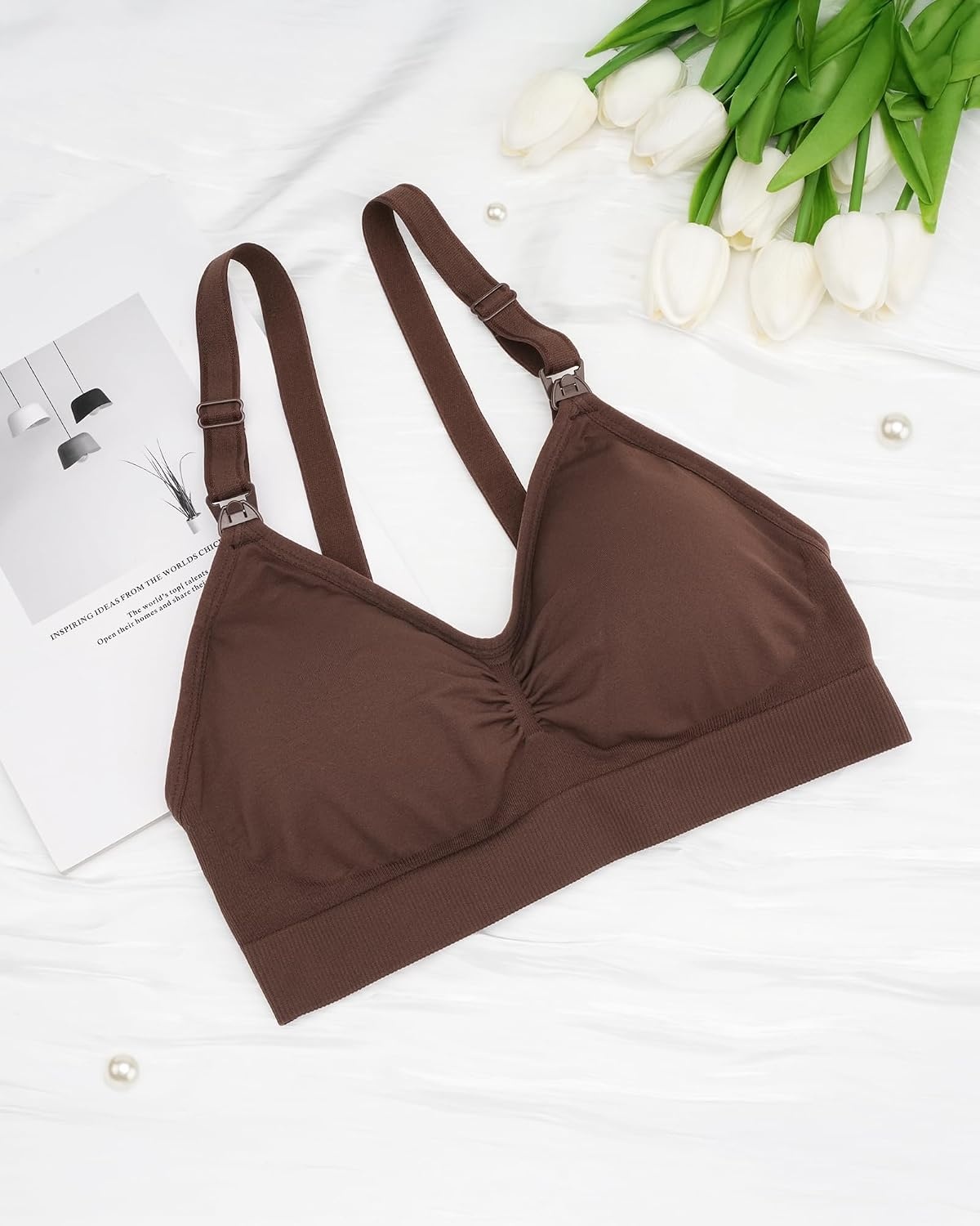 Stelle Nursing Bras Maternity Bralette Seamless for Breastfeeding | Removable pads, Soft stretch fabric, One-hand clips, Pregnancy, Postpartum, Everyday comfort(1 Pack Cocoa)
