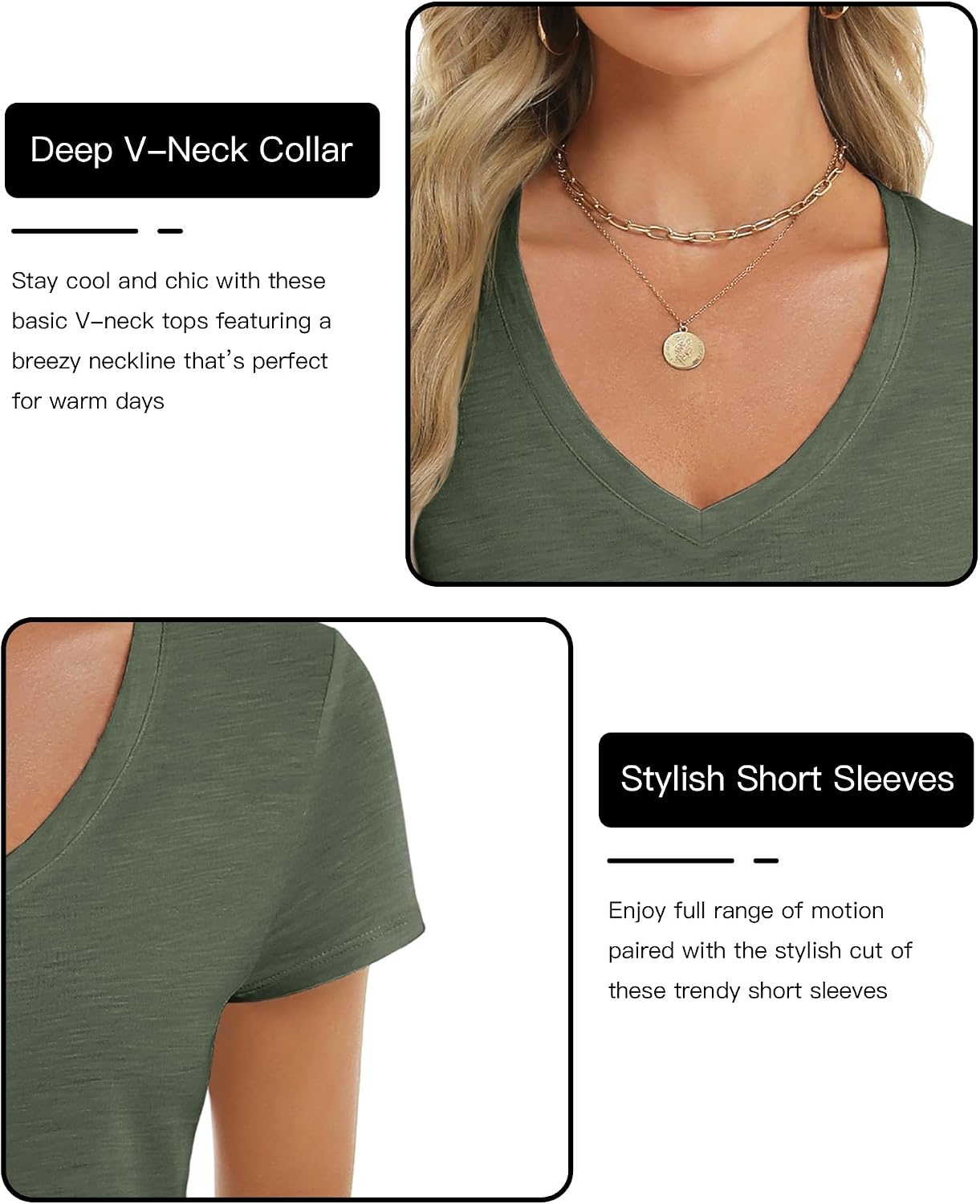 Stelle Womens Modal Soft T Shirts Short Sleeve V Neck Basic Tee Casual Loose Fit Tops Lightweight Soft Summer Outfits Clothes(Army Green)
