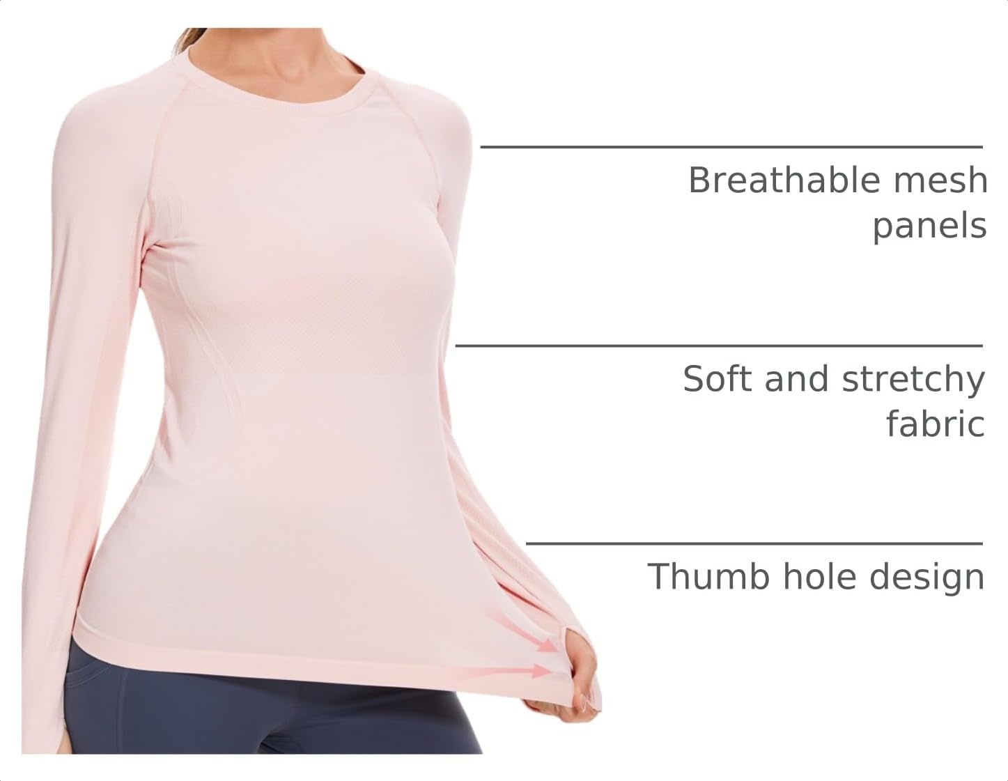 Stelle Womens Seamless Long Sleeve Workout Tops Compression Athletic Shirts | Seamless construction, Moisture-wicking fabric, Four-way stretch, Breathable, Soft, Thumbholes, Fitness, Active performance(Ballet Pink)