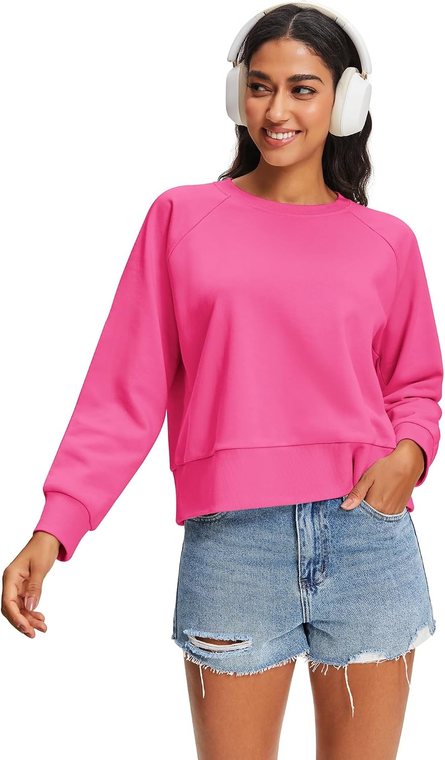 Stelle Women’s Raglan Crewneck Sweatshirt Relaxed Fit Casual Everyday(Cosmopolitan)
