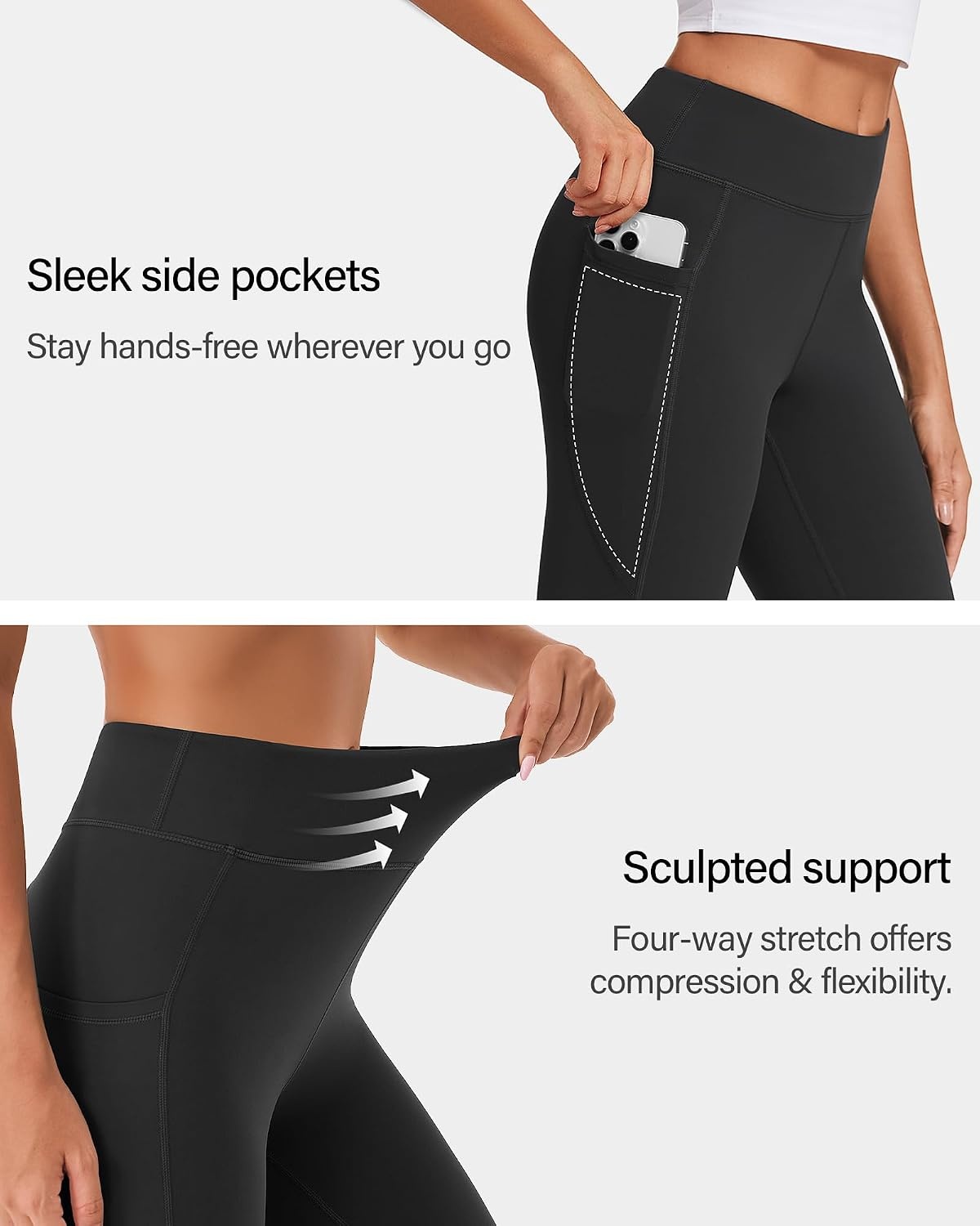 Stelle 27″ Fleece Lined High-Waisted Women Leggings with Pockets for Winter | Soft Fleece Lining,4-Way Stretch,Tummy Control,Large Side Pocket,Tear Resistant Thermal Fabric,Winter Workouts And Daily Wear(Black)