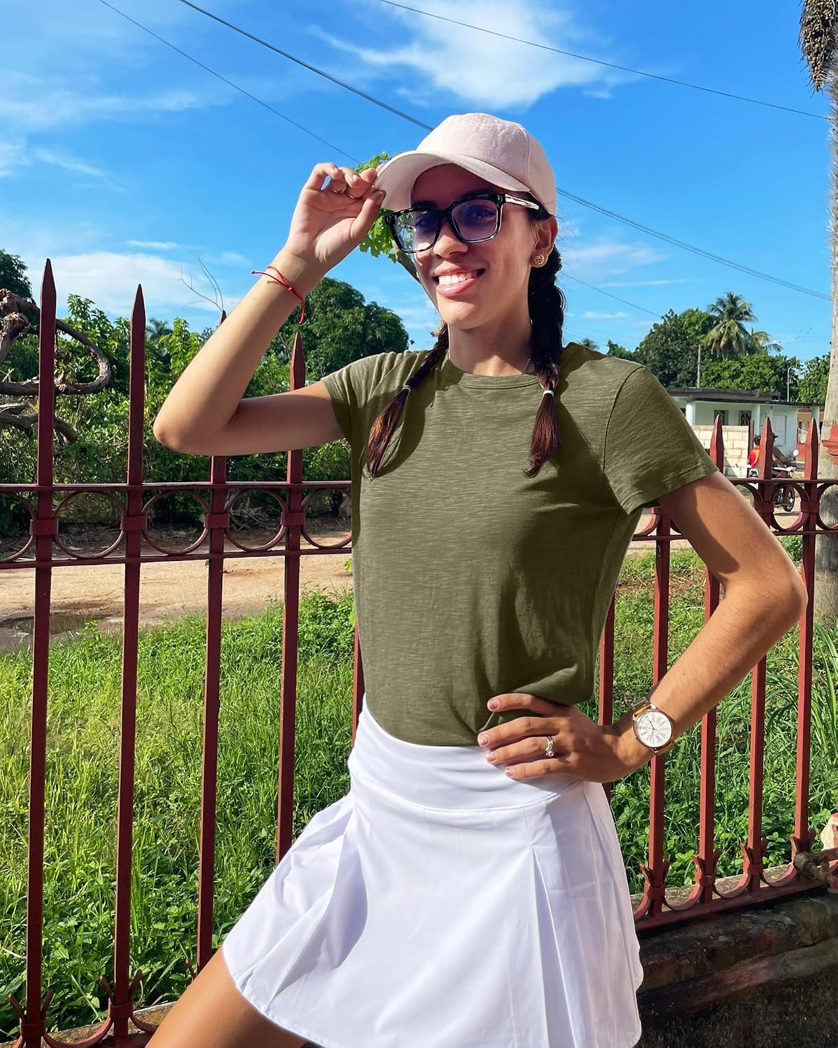 Stelle Womens Modal Soft Crewneck Short Sleeve T Shirts Basic Tees(Olive Green)