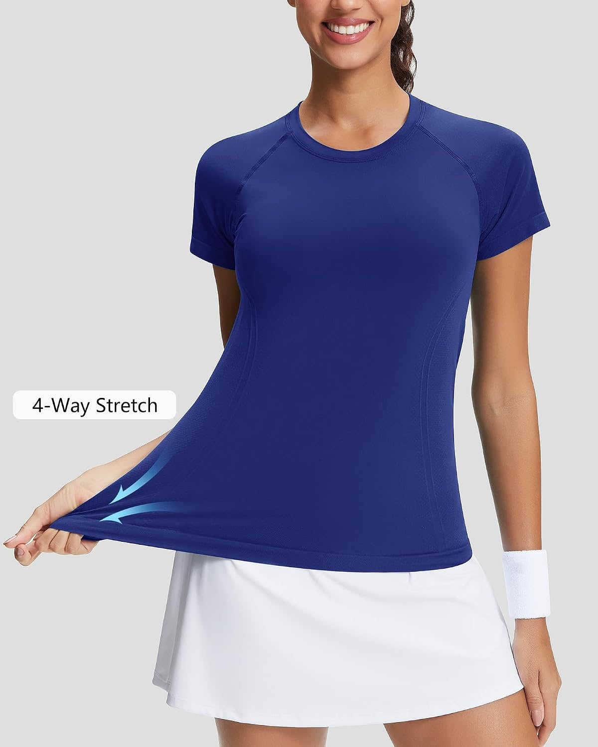 Stelle Womens Workout Tops Short Sleeve Seamless Athletic Shirts Yoga Gym Running T-Shirts(Navy)
