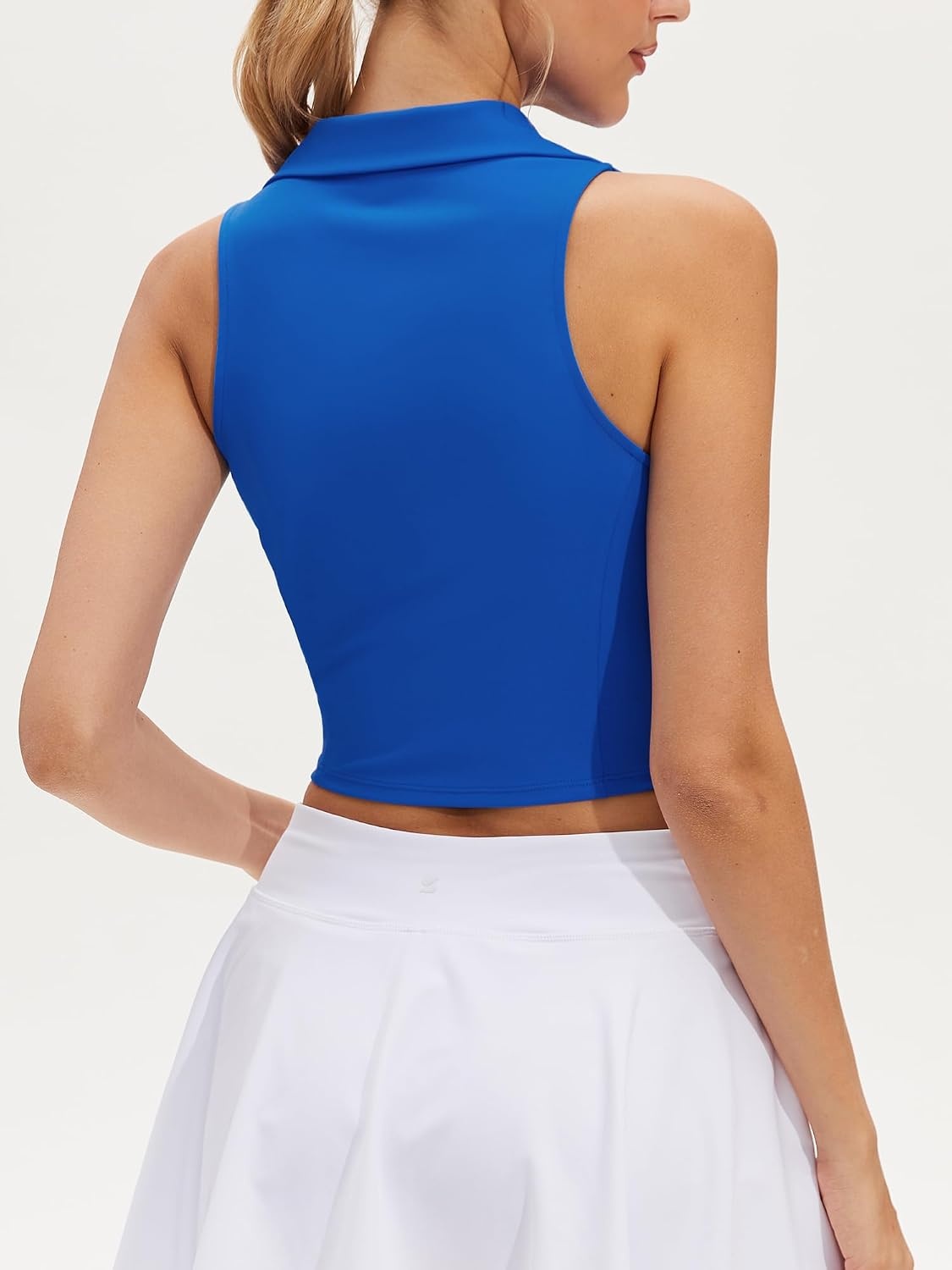 Stelle Women’s Sleeveless Golf Polo Shirt UPF50+ V Neck Collared Tennis Quick Dry Athletic Workout Cropped Tank Top(Sapphire)