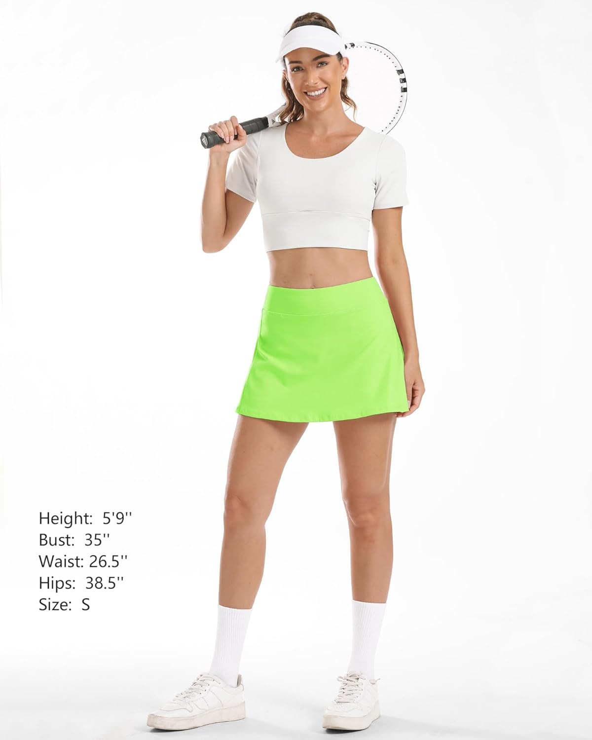 Stelle Women’s Tennis Golf Skirts High Waisted with Pockets Inner Shorts for Athletic Skorts Sports Running Pickleball(Lime Green)