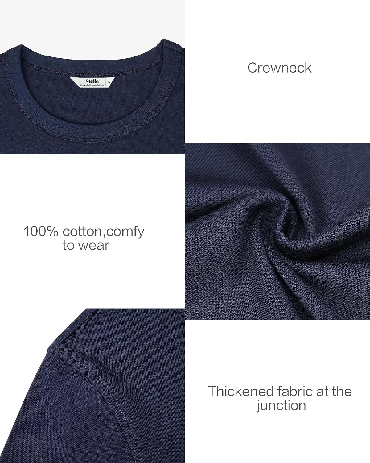 Stelle Women Cotton T Shirts Short Sleeve Basic Tees Casual Boxy Crop Tops(Navy)