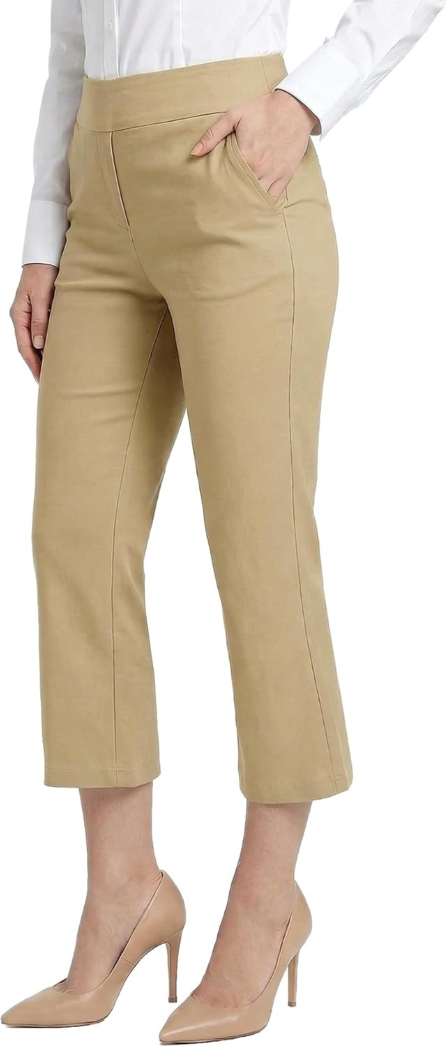 Stelle Women’s Pull On Capri Pants with Pockets Business Work Casual Pants(Dune)
