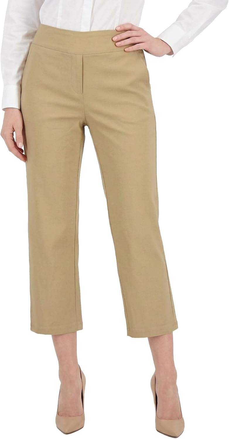Stelle Women’s Pull On Capri Pants with Pockets Business Work Casual Pants(Dune)