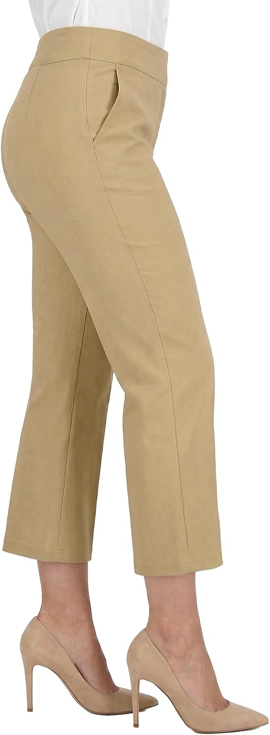 Stelle Women’s Pull On Capri Pants with Pockets Business Work Casual Pants(Dune)