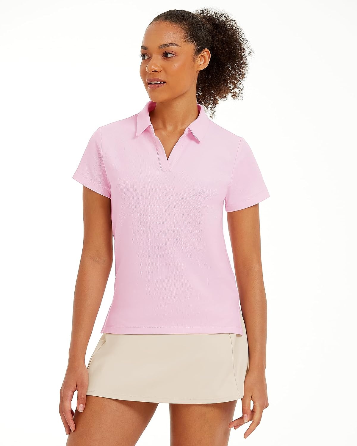 Stelle Women Golf Polo Shirts Tennis Shirt Short Sleeve V Neck Quick-Drying Collared Top(Cherry Blossom)