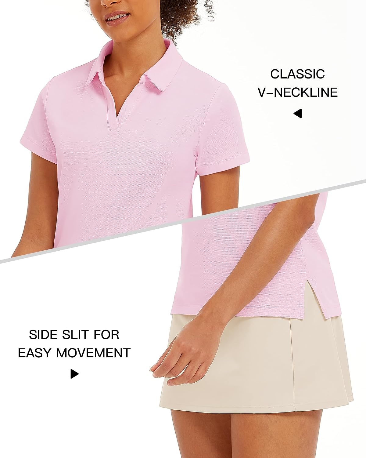 Stelle Women Golf Polo Shirts Tennis Shirt Short Sleeve V Neck Quick-Drying Collared Top(Cherry Blossom)