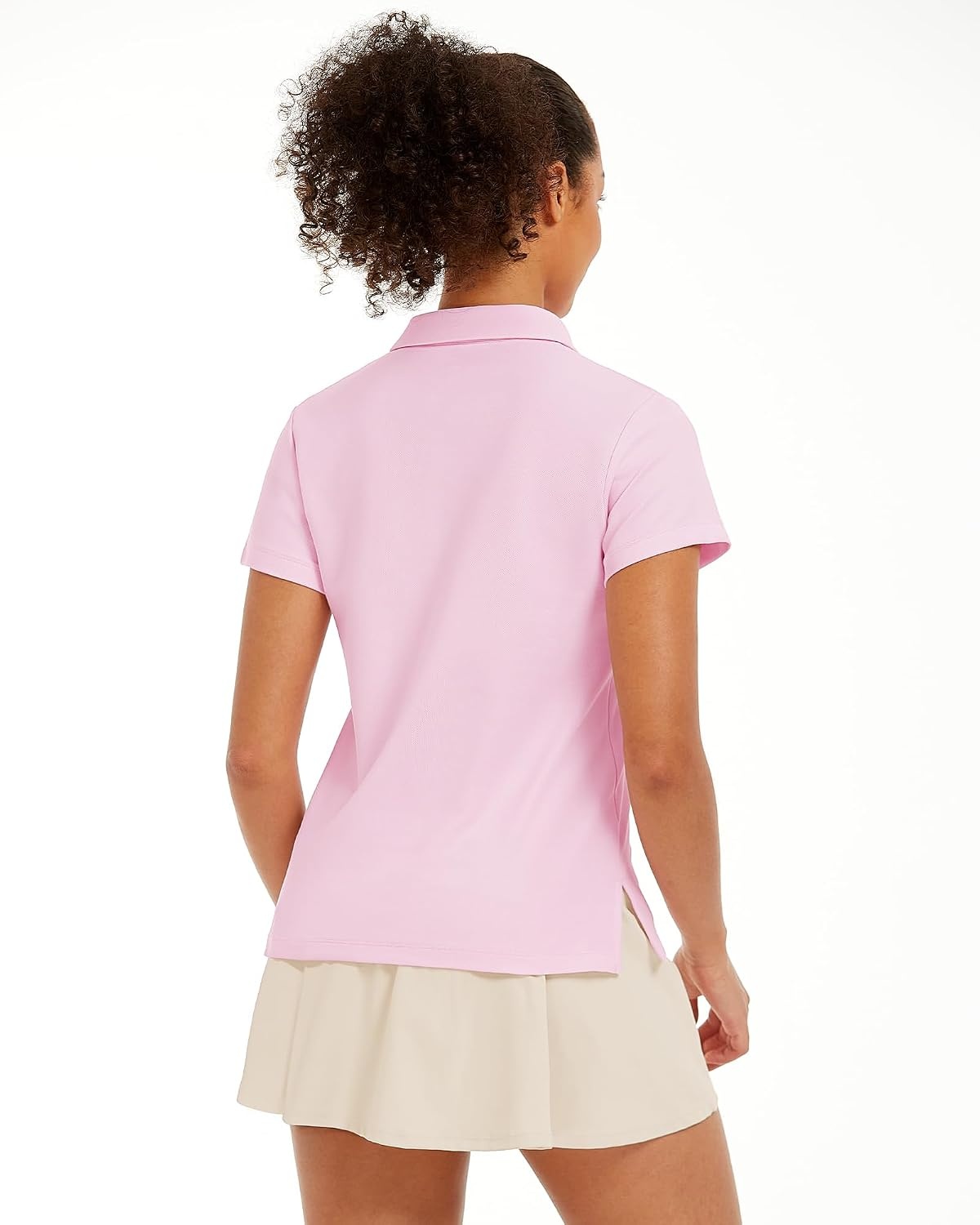 Stelle Women Golf Polo Shirts Tennis Shirt Short Sleeve V Neck Quick-Drying Collared Top(Cherry Blossom)