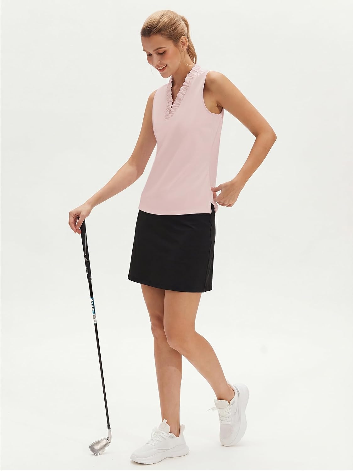 Stelle Women’s Sleeveless Ruffle Golf Polo Shirt UPF 50 Quick Dry Tank Tops | Moisture wicking, Four-way stretch, Wrinkle resistant, Golf, Tennis, Pickleball, Lightweight performance(Ballet Pink)