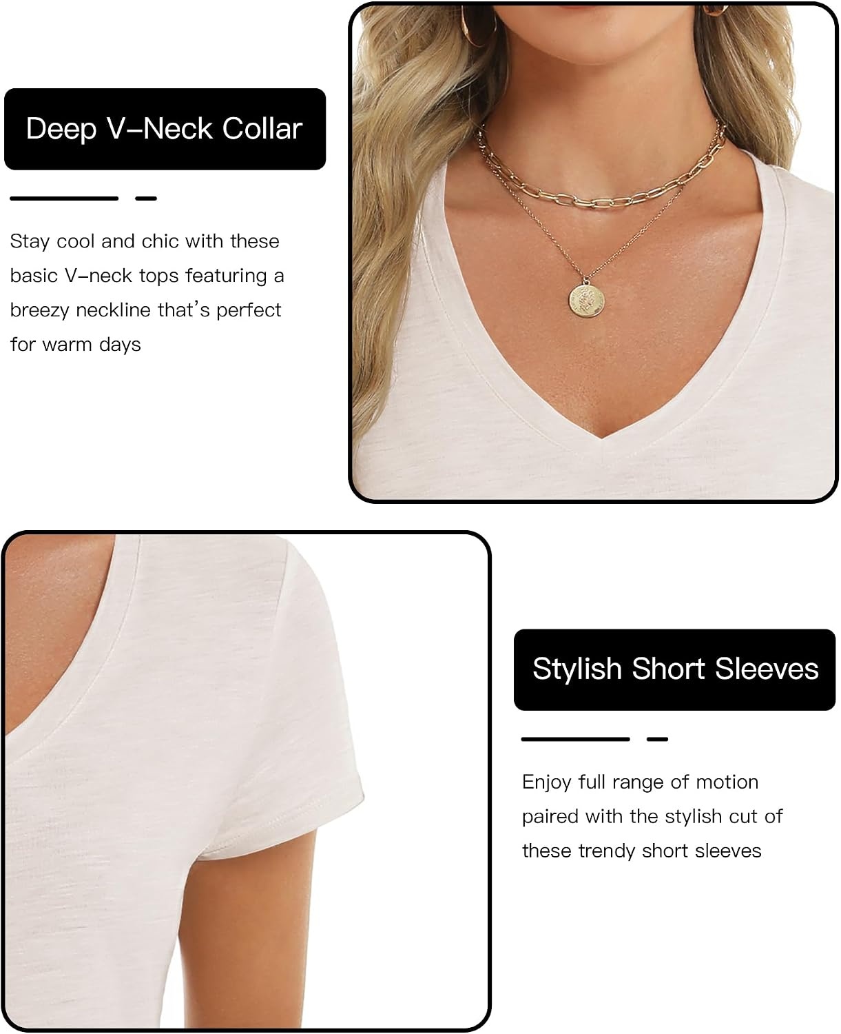 Stelle Womens Modal Soft T Shirts Short Sleeve V Neck Basic Tee | Breathable fabric, Loose Fit, Lightweight, Layering essential, Streetwear, Summer Outfits(Oat Milk)