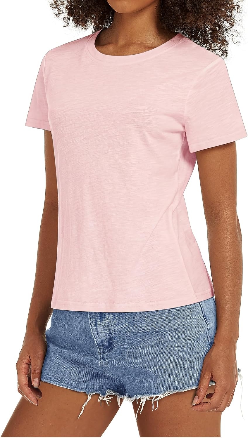 Stelle Women T Shirts Crew Neck Short Sleeve Shirts Soft Summer Classic Fit Tees(Light Pink)