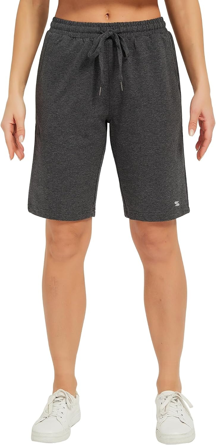 Stelle Women’s 7″/10″ Cotton Bermuda Shorts Knee Length Comfy Lounge Athletic Sweat Shorts with Deep Pockets(10″ Charcoal)