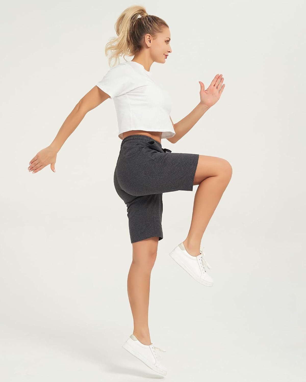 Stelle Women’s 7″/10″ Cotton Bermuda Shorts Knee Length Comfy Lounge Athletic Sweat Shorts with Deep Pockets(10″ Charcoal)
