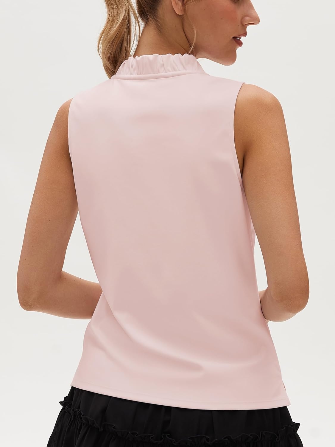 Stelle Womens Wrinkle Resist Golf Shirts UPF 50+ Sleeveless Ruffle V-Neck Tank Top Tennis Athletic Workout Top(Ballet Pink)