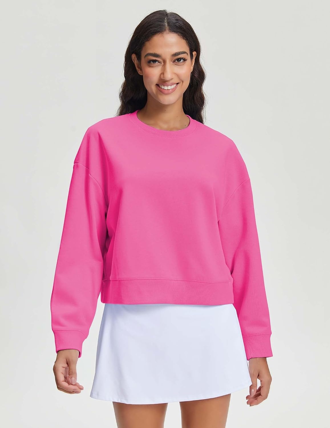 Stelle Cropped Sweatshirts for Women Cotton Long Sleeve Crop Tops Crewneck Pullover Oversized Sweater(Cosmopolitan)