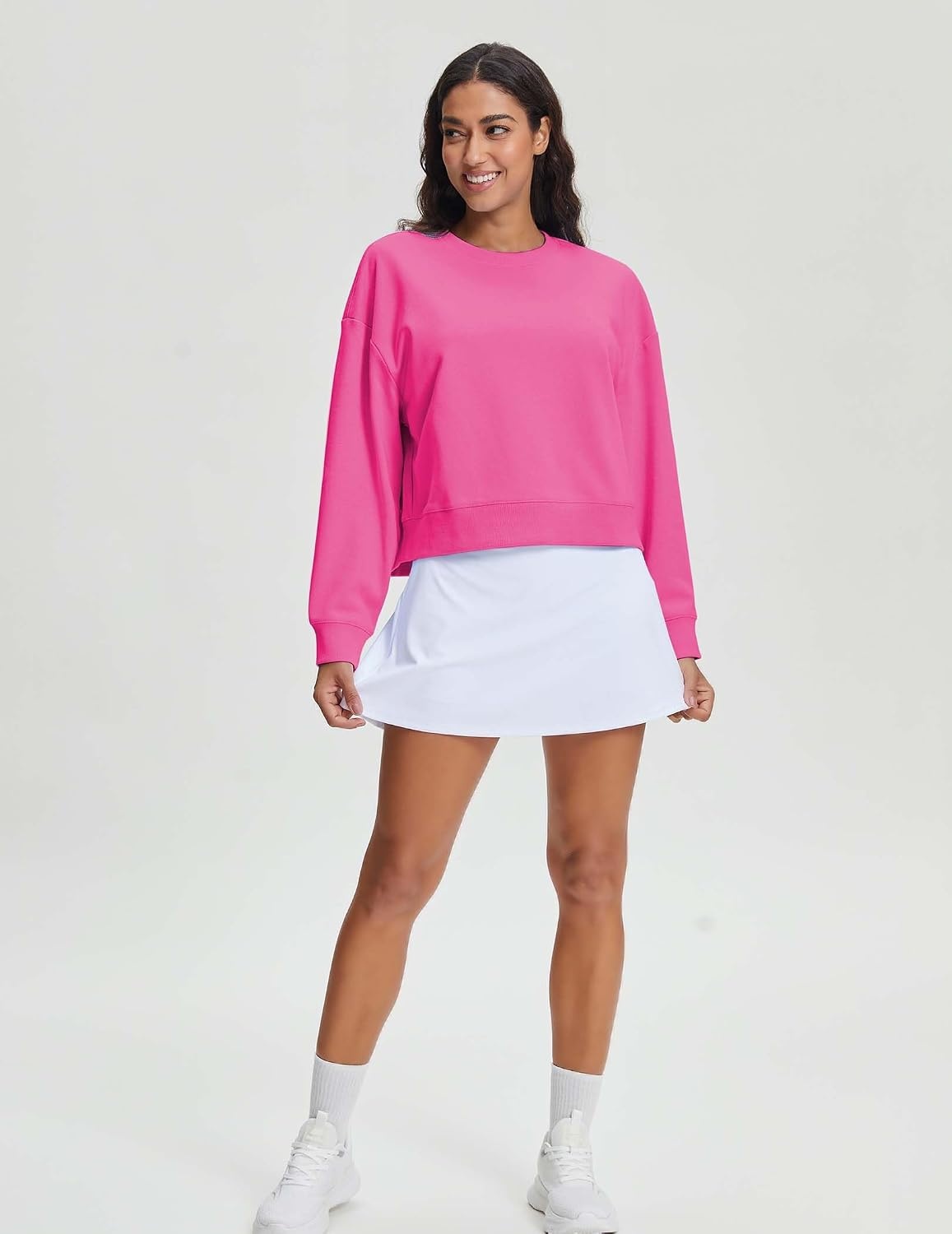 Stelle Cropped Sweatshirts for Women Cotton Long Sleeve Crop Tops Crewneck Pullover Oversized Sweater(Cosmopolitan)