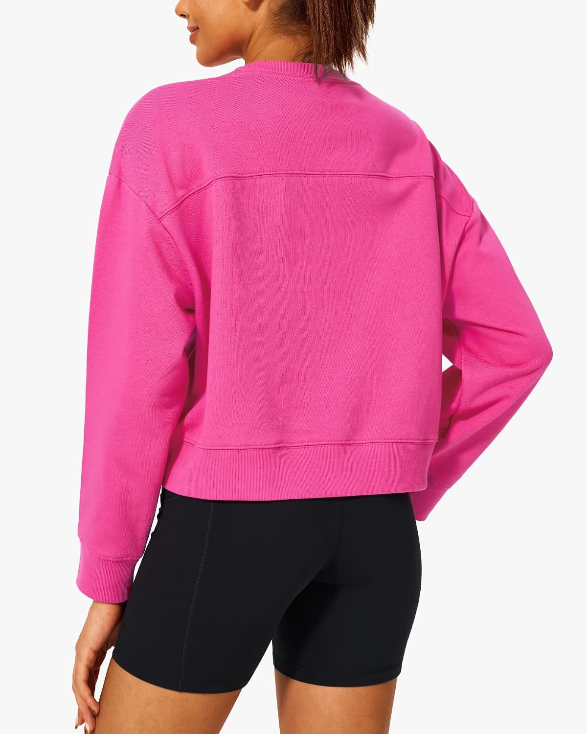 Stelle Cropped Sweatshirts for Women Cotton Long Sleeve Crop Tops Crewneck Pullover Oversized Sweater(Cosmopolitan)