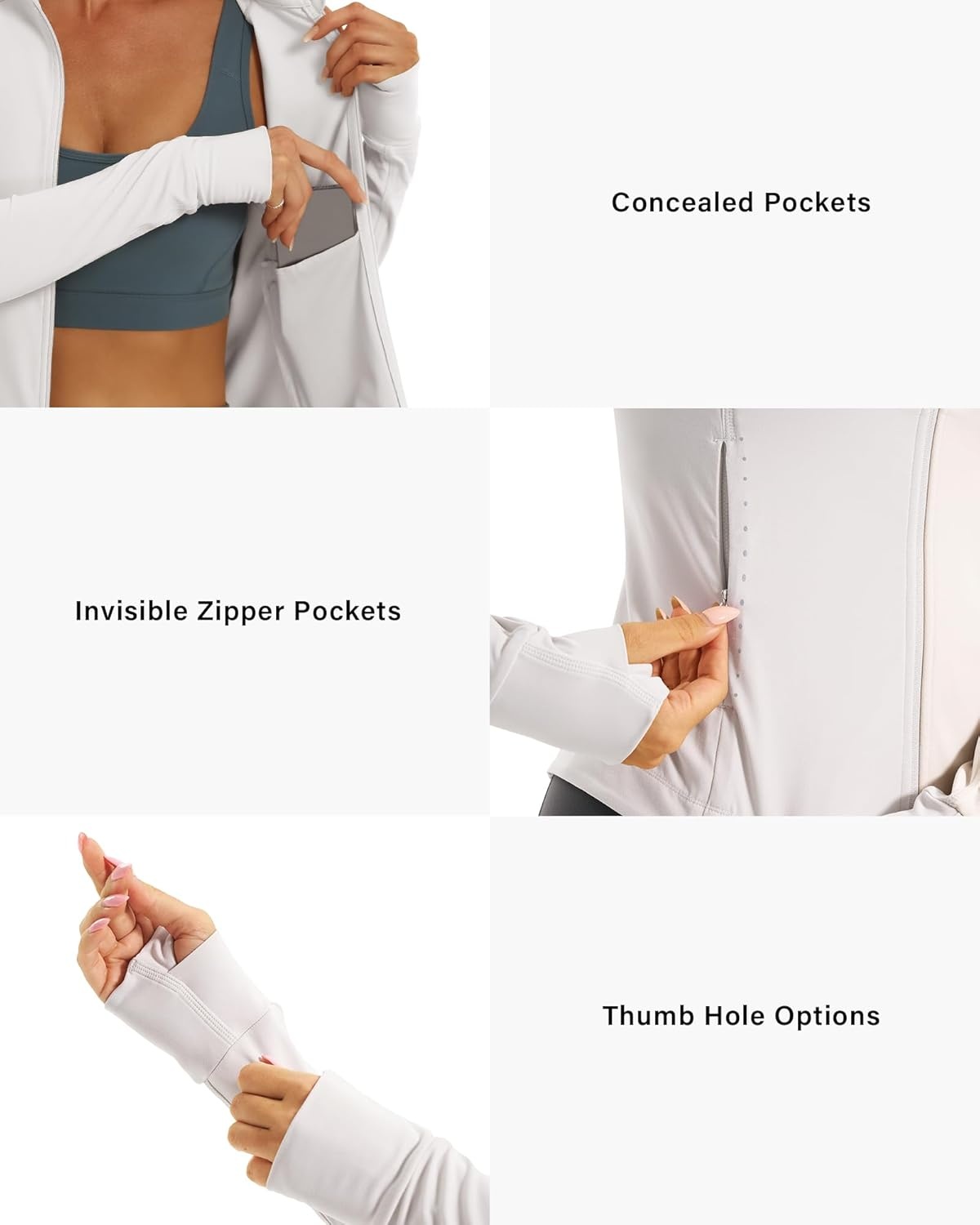 Stelle Women’s Zip Up Jackets Lightweight Athletic Running Jacket Workout Slim Fit Yoga Track Clothes with Thumb Holes(Chalk)